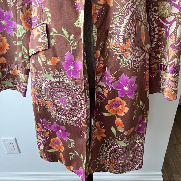 Bianca Nygard Pastel Floral Satin Long Blazer Coat Size 6 - Picture 6 of 11